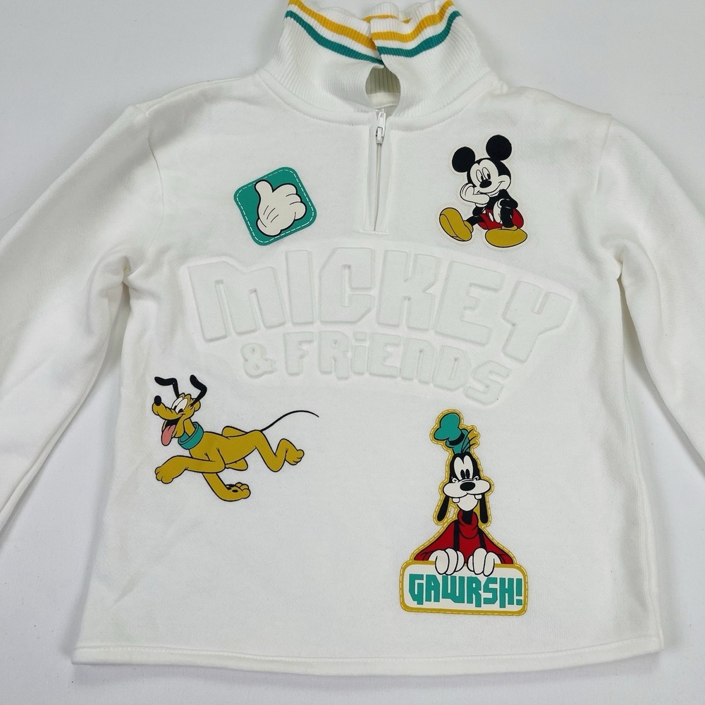 Mickey Mouse & Friends white quarter-zip fleece pullover top Sweatshirt New 4T - Picture 2 of 14